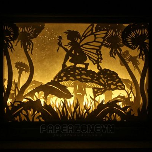 Explore the Fairy World with the Lightbox (Papercut) Fairy on Mushrooms – The Magical Light of the Fairy Forest