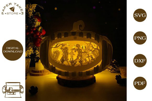 Popup 3D Card (Papercut) Zombie Pumpkin – Bringing the Thrilling and Spooky Feel of Halloween to Your Screen